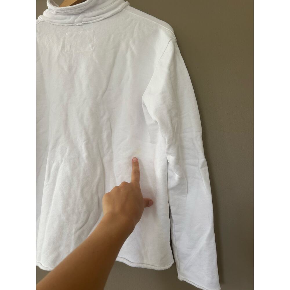 Frank & Eileen Patrick Popover Henley Sweatshirt White L Triple Fleece Raw Hem - Picture 9 of 16